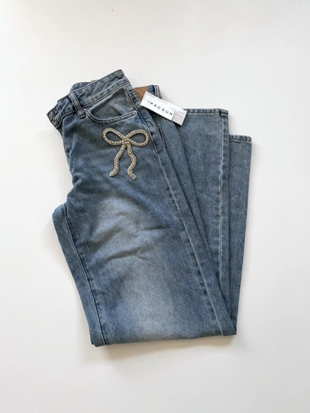 Pacsun Casey Low Rise Baggy Jeans With Rhinestone Bow